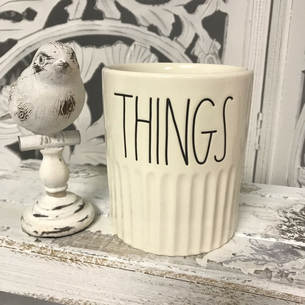 Rae Dunn Ceramic Storage Canister Jar “Things”, Home Decor Organizer, Open Jar